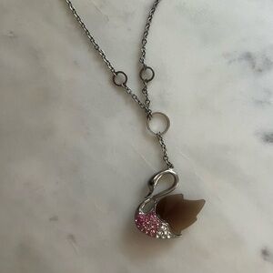 Swarovski crystal Pink Purple Swan Necklace with adjustable chain